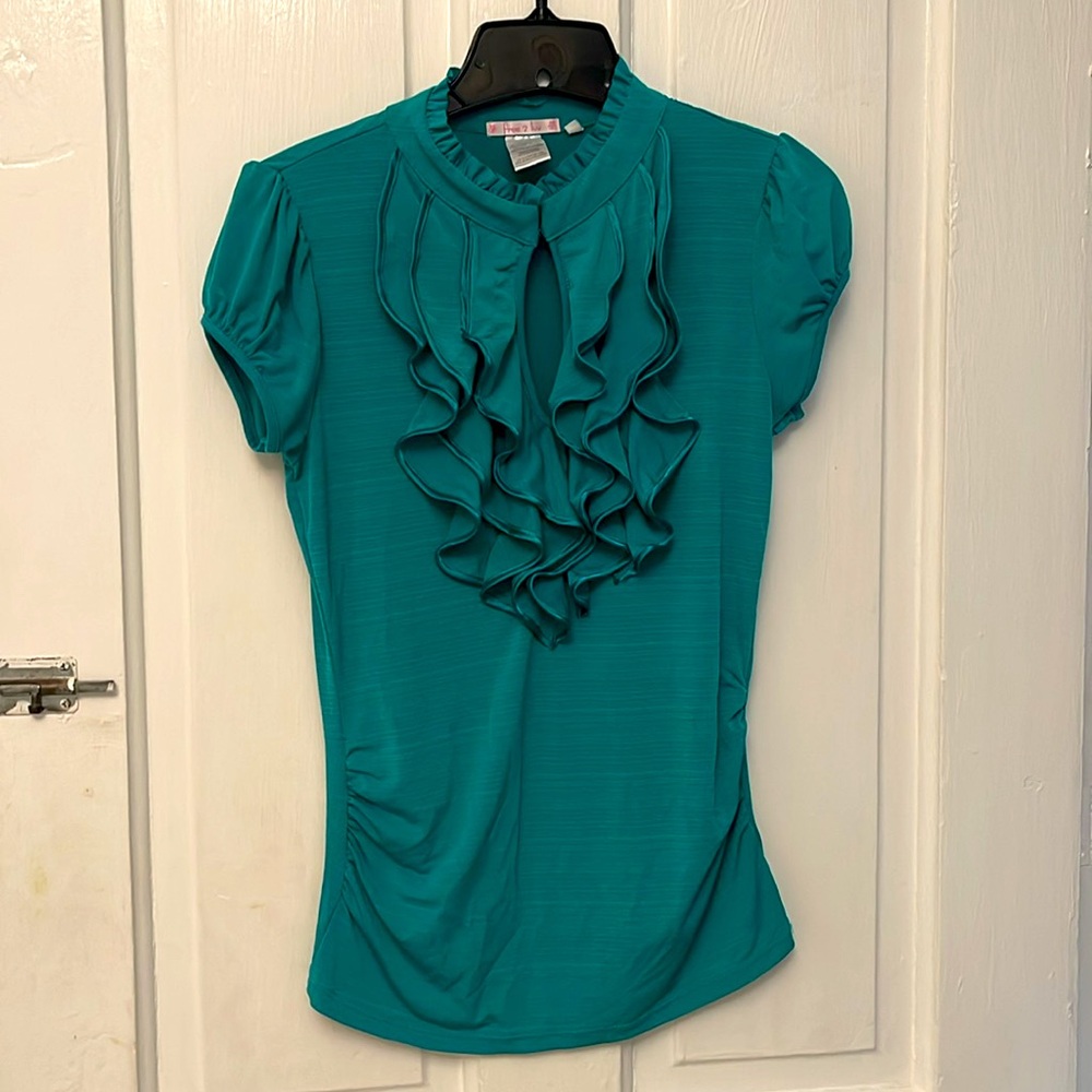 Teal Ruffled Women's Top - Picture 2 of 5